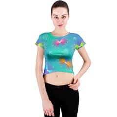 Non Seamless Pattern Blues Bright Crew Neck Crop Top