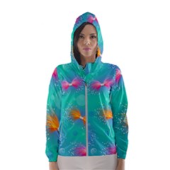 Non Seamless Pattern Blues Bright Women s Hooded Windbreaker