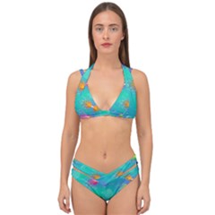 Non Seamless Pattern Blues Bright Double Strap Halter Bikini Set