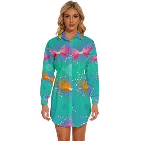 Non Seamless Pattern Blues Bright Womens Long Sleeve Shirt Dress by Ravend