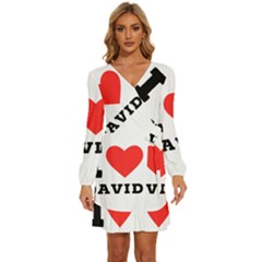 I Love David Long Sleeve Waist Tie Ruffle Velvet Dress by ilovewhateva