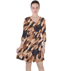 Abstract Camouflage Pattern Quarter Sleeve Ruffle Waist Dress by Jack14