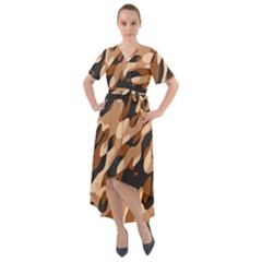 Abstract Camouflage Pattern Front Wrap High Low Dress by Jack14