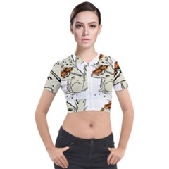 Cat Playing The Violin Art Short Sleeve Cropped Jacket