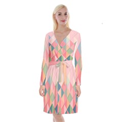 Background Geometric Triangle Long Sleeve Velvet Front Wrap Dress by Semog4