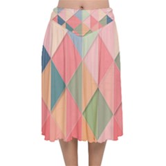 Background Geometric Triangle Velvet Flared Midi Skirt by Semog4