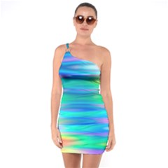 Wave Rainbow Bright Texture One Shoulder Ring Trim Bodycon Dress by Semog4