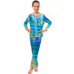 Wave Rainbow Bright Texture Kid s Satin Long Sleeve Pajamas Set by Semog4