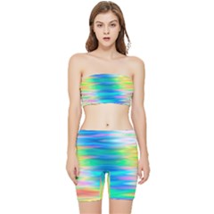 Wave Rainbow Bright Texture Stretch Shorts And Tube Top Set by Semog4
