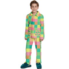 Checkerboard-pastel-squares- Kids  Long Sleeve Velvet Pajamas Set
