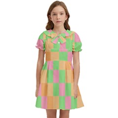 Checkerboard-pastel-squares Kids  Bow Tie Puff Sleeve Dress by Semog4