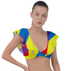 Colorful-red-yellow-blue-purple Plunge Frill Sleeve Bikini Top by Semog4