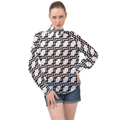 Pattern-monochrome-repeat High Neck Long Sleeve Chiffon Top by Semog4