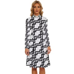 Pattern-monochrome-repeat Long Sleeve Shirt Collar A-line Dress by Semog4