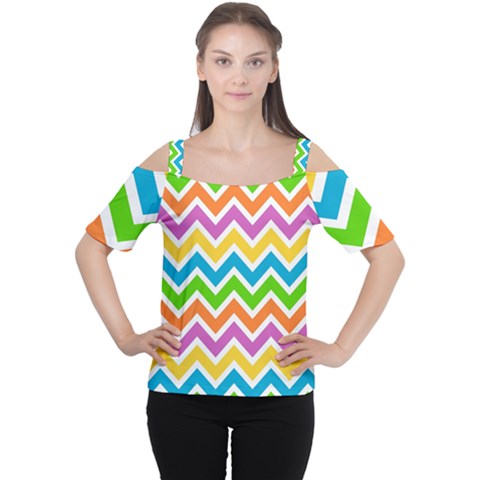 Chevron-pattern-design-texture Cutout Shoulder Tee by Semog4