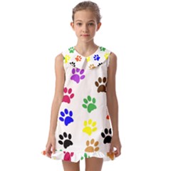 Pawprints-paw-prints-paw-animal Kids  Pilgrim Collar Ruffle Hem Dress by Semog4