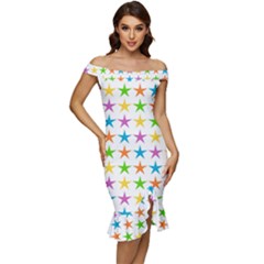 Star-pattern-design-decoration Off Shoulder Ruffle Split Hem Bodycon Dress by Semog4