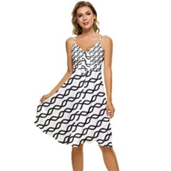 Diagonal-stripe-pattern Sleeveless Tie Front Chiffon Dress