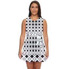 Square-diagonal-pattern-monochrome Waist Tie Tier Mini Chiffon Dress