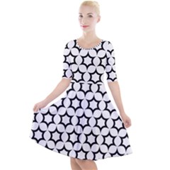 Pattern-star-repeating-black-white Quarter Sleeve A-Line Dress
