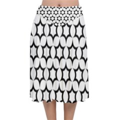 Pattern-star-repeating-black-white Velvet Flared Midi Skirt