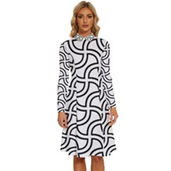Pattern-monochrome-repeat- Long Sleeve Shirt Collar A-line Dress by Semog4