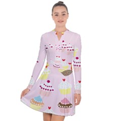 Cupcakes Wallpaper Paper Background Long Sleeve Panel Dress by Semog4