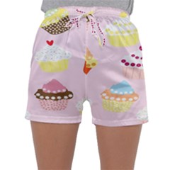 Cupcakes Wallpaper Paper Background Sleepwear Shorts by Semog4