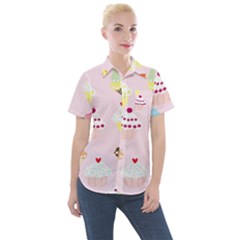 Cupcakes Wallpaper Paper Background Women s Short Sleeve Pocket Shirt