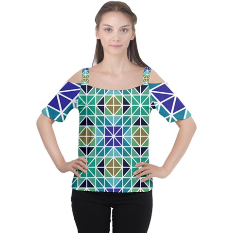 Mosaic-triangle-symmetry- Cutout Shoulder Tee by Semog4