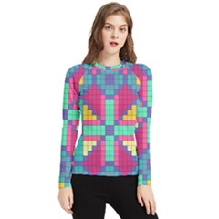 Checkerboard-squares-abstract--- Women s Long Sleeve Rash Guard