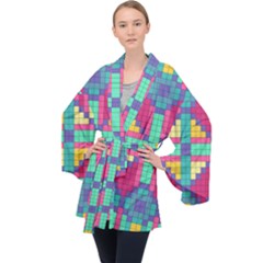 Checkerboard-squares-abstract--- Long Sleeve Velvet Kimono  by Semog4