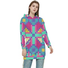 Checkerboard-squares-abstract--- Women s Long Oversized Pullover Hoodie