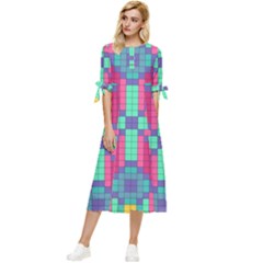 Checkerboard-squares-abstract--- Bow Sleeve Chiffon Midi Dress