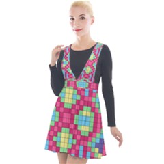 Checkerboard-squares-abstract---- Plunge Pinafore Velour Dress by Semog4