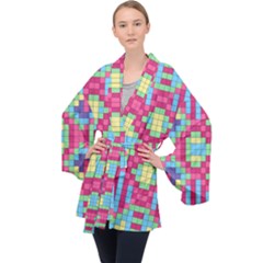 Checkerboard-squares-abstract---- Long Sleeve Velvet Kimono  by Semog4