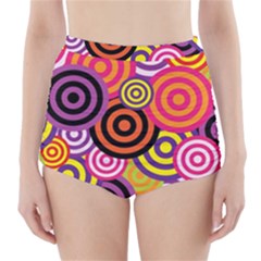 Abstract-circles-background-retro High-waisted Bikini Bottoms by Semog4