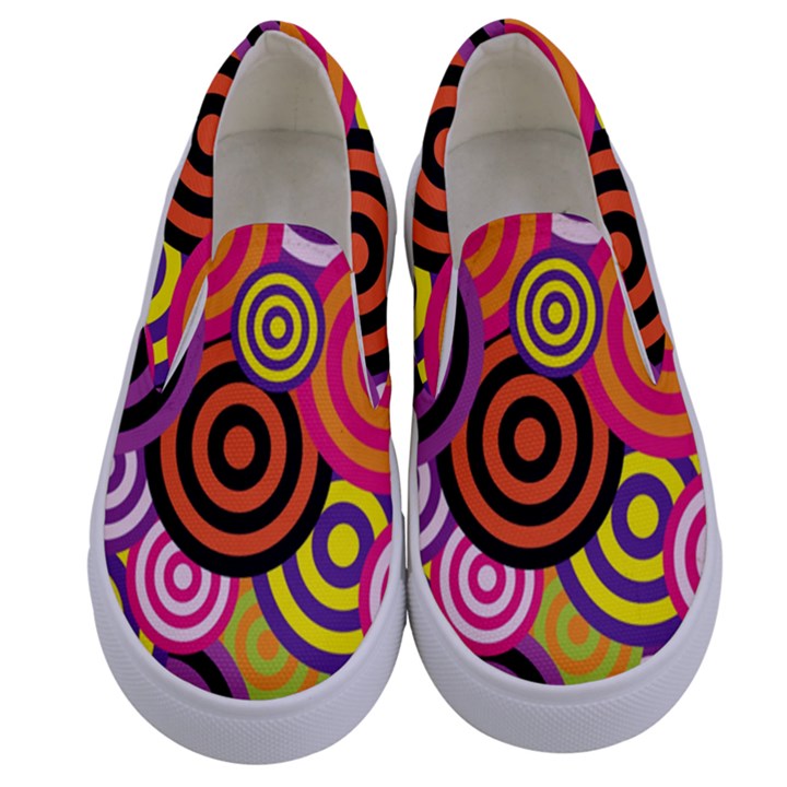 Abstract-circles-background-retro Kids  Canvas Slip Ons