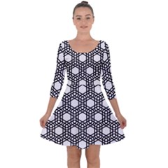 Geometric-floral-curved-shape-motif Quarter Sleeve Skater Dress