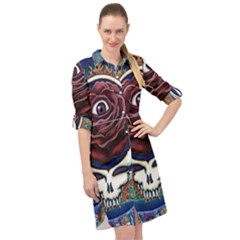 Grateful Dead Skull Rose Long Sleeve Mini Shirt Dress by Semog4