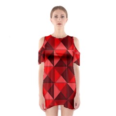 Red Diamond Shapes Pattern Shoulder Cutout One Piece Dress by Semog4