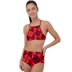 Red Diamond Shapes Pattern High Waist Tankini Set by Semog4