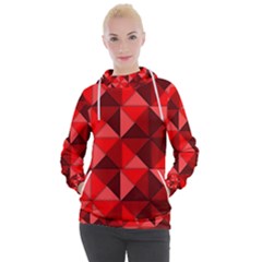 Red Diamond Shapes Pattern Women s Hooded Pullover