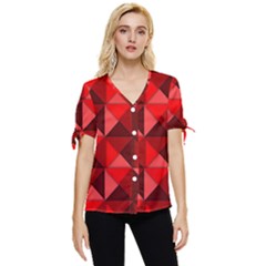 Red Diamond Shapes Pattern Bow Sleeve Button Up Top by Semog4