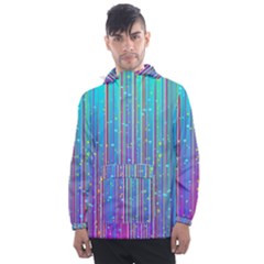 Blue Magenta Speckles Line Men s Front Pocket Pullover Windbreaker by Semog4