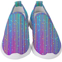 Blue Magenta Speckles Line Kids  Slip On Sneakers by Semog4