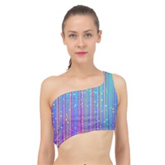 Blue Magenta Speckles Line Spliced Up Bikini Top  by Semog4