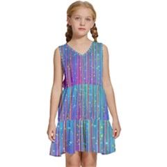 Blue Magenta Speckles Line Kids  Sleeveless Tiered Mini Dress by Semog4