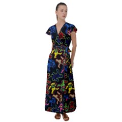 Grateful Dead Pattern Flutter Sleeve Maxi Dress by Semog4