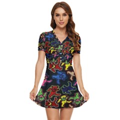 Grateful Dead Pattern V-neck High Waist Chiffon Mini Dress by Semog4